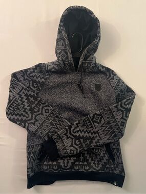 Men's Patterned Black & Gray Hooded Pullover